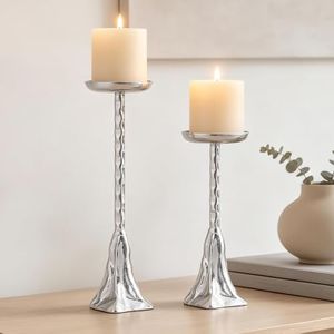 HuiDao Cast Iron Candle Holder, 2 Pcs Candle Holders for Pillar Candles