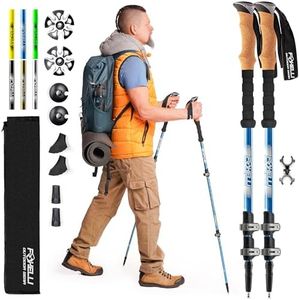 Foxelli Trekking Poles – Lightweight Collapsible Aluminum Hiking Poles with Cork Grips Quick Locks & All-Terrain Accessories – Blue, Pair of 2