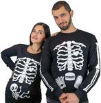 Halloween couple glow in The dark long sleeve shirts baby x-ray maternity tee men's food burger skeleton ribcage shirts, Mens Version - Black