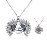 LONAGO 925 Sterling Silver Personalised Name Necklace Open Locket Engraved You are My Sunshine Sunflower Pendant Necklace Jewelry (Style 1-White Gold)