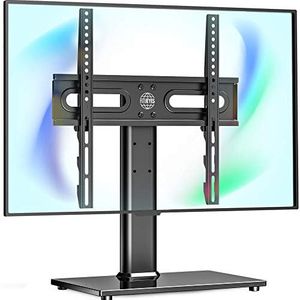 FITUEYES Universal TV Stand Table Top TV Base for 27 to 55 Inch LCD LED Flat Screen TVs Height Adjustable Television Stands with Black Tempered Glass Base Holds Up to 88 Pound VESA 400x400mm