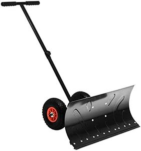 Outsunny Snow Shovel with Wheels, Snow Pusher, Cushioned Adjustable Angle Handle Snow Removal Tool, 29" Blade, 10" Wheels, Black