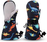 ROUDJER Toddler Mittens, Winter Outdoor Waterproof Snow Ski Warm Toddler Gloves for 2-4 Years Boys and Girls (Dinosaur)