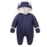 DINGDONG'S CLOSET Baby Boy Girl Winter Hooded Puffer Jacket Snowsuit with Gloves(Navy,9-12M)