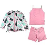 SwimZip Girl 3 Piece Long Sleeve Rash Guard, Tankini & Shorts | Multiple Colors - Multi - 12-14 Years