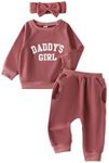 AMAWMW Daddys Girl Baby Winter Clothes Long Sleeve Sweatshirts Pants Outfits Gifts 18 24 Months Pink Pockets