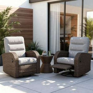Vakollia Outdoor Swivel Recliner Chair Set of 2, All-Weather Wicker Reclining Patio Chair with Adjustable Backrest and Footrest