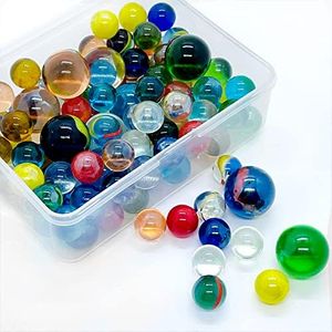 110 PCS Colorful Glass Marbles Set for Marble Games, Marbles Bulk for 5+ Years Old Boys Girls Kids Marble Games Party Favor Toys DIY Home Decor (0.63" x 100pcs , 0.98" x 10 pcs)