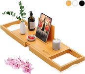 ROYAL CRAFT WOOD Luxury Bathtub Tray Caddy - Bamboo Adjustable Bath Tub Table Caddy for Bathroom, Bathtub Caddy Tray, Bathtub Accessories (Natural)