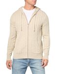 Brooks Brothers Men's Cotton Cable Knit Full Zip Hoodie Sweater, Oatmeal, X-Large