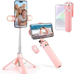 Mini Phone Tripod Stand,MQOUNY 38" Phone Tripod &Selfie Stick with Wireless Rechargeable Remote & Removable Light, Extendable Tripod Stand 360 Rotation Compatible with Phone&Android (MEI-Pink)