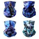 SMEHCF 4 Multipurpose Bandanas for Women Men Headband Balaclava Hair Head Scarf Face Half Airsoft Paintball Mask Neck Gaiters Breathable Reusable Washable Tuna Swordfish Dolphin Shark