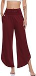 UEU Women's Wide Leg Yoga Pants High Waisted Comfy Dance Sweatpants Loose Casual Soft Lounge Joggers for Women with Pockets, Red, X-Large