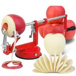 Apple Peeler, Stainless Steel Apple Corer Slicer Peeler, Durable Heavy Duty Die Cast Magnesium Alloy Apple Peeler Slicer Corer with Suction Base(vermilion)