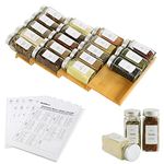 KitHero Spice Drawer Organizer with 18 Spice Jars,216 Labels,50 Non-slip Rubber, Bamboo 4 Tier Seasoning Rack Tray Insert for Kitchen Drawers,Cabinets,Countertop,9" Wide x 15.8" Deep