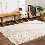 BoutiqueRugs Keita Contemporary Mosaic Area Rug - High Pile Fluffy Soft Shag Carpet for Living Room, Bedroom - Cream, Brown - 18" x 18" Sample