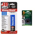 JB Weld Jb8277 Waterweld Under Water Adhesives, Off White 2 oz, 1 Pack & Duck Tape Wrap-Fix Self-Fusing Repair Tape | Self Amalgamating | Self Bonding for Plumbing | Waterproof Black 25mm x 3m