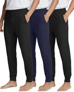 Real Essentials 3 Pack: Men's Soft Lounge Sleep Joggers - Pajama Pants Drawstring & Pockets- Set 12, XXL