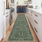 U'Artlines Runner Rug for Hallways 2'x8' Non Slip Washable Kitchen Runner Rug with Rubber Backing Ultra Soft Boho Runner Carpet Throw Rug for Bedroom Entryway Laundry Bathroom(Dark Green)