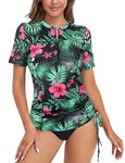 Luranee Womens Shorts Sleeve Rash Guard Shirts UPF 50+ Side Adjustable Wetsuit Swimsuit Top S-XXL