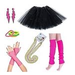 eBoutik - Women Retro Style 80s Costume Accessories Set - Neon Style Tutu, Necklace, Gloves, Leg Warmers, Earings & Braclets - Fancy Dress Hen Party, Birthday Costumes (Pink Retro Style)