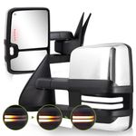 SIZIOM Switchback Towing Mirrors for 2003-2007 Chevy Silverado Side Mirrors GMC Sierra Tow Mirrors with Dynamic Turn Signal&Running Light Backup Lamp Power Heated Extendable Pair Set(Chrome)