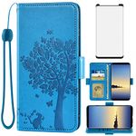 Asuwish Compatible with Samsung Galaxy Note 8 Wallet Case and Tempered Glass Screen Protector Flip Wrist Strap Card Holder Stand Cell Phone Cover for Glaxay Note8 Not S8 Galaxies Gaxaly Women Men Blue