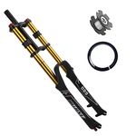 26 27.5 29 Inch Mountain Bike Suspension Fork Disc Brake Straight/Tapered Manual Lockout Quick Release MTB DH Air Forks with Damping Adjustment Travel 135mm (Color : Black Gold, Size : 29")