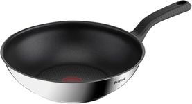 Tefal Comfort Max 28cm Stainless Steel Wok, Durable Non-Stick Pan with Thermo-Spot Heat Indicator, Induction Compatible Base, Comfortable Grip Handle, Dishwasher, G7261944