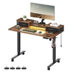 VASAGLE Electric Standing Desk with Drawers, Sit Stand Desk with Built-In Power Strip, Adjustable Height, 23.6 x 47.2 Inches, 2 Hooks, Memory Function, for Home Office, Rustic Brown ULSD182X21