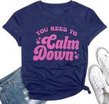 VILOVE Country Concert Shirts for Women Calm Down Tshirts Music Party Tees Casual Short Sleeve Graphic Tees Tops Dark Blue