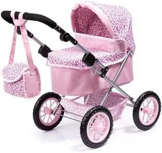 Bayer Design - Trendy 13002AA Doll's Pram Height Adjustable Foldable with Shoulder Bag and Shopping Basket 68 x 40 x 64 cm Pink Leopard