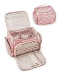 BAGSMART Makeup Bag Travel Cosmetic Bag, Portable Wide-Open Pouch Purse Large Capacity Makeup Organizer Case, Makeup Case Storage Organiser for Women Girl,Pink