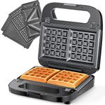 Reemix 3-in-1 Waffle, Grill & Sandwich Maker, Panini Press Grill and Waffle Iron Set with Removable Non-Stick Plates, Perfect for Cooking Grilled Cheese, Tuna Melts, Burgers, Steaks and Snacks, Black