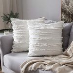 MIULEE Set of 2 Decorative Boho Throw Pillow Covers Striped Jacquard Pattern Cushion Covers for Sofa Couch Living Room Bedroom 18x18 Inch White