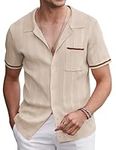 COOFANDY Knit Shirts for Men Button Down Casual Beach Short Sleeve Vintage Polo Shirt Clear