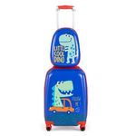 Olakids Kid Luggage Set, 12’’ Travel Backpack and 18’’ Carry on Suitcase with Rolling Spinner Wheels for Children Boys Girls, 2 Pcs Trolley Case Gift for Toddlers (Blue Dinosaur)