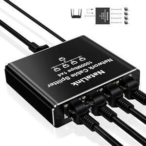 NataLink Ethernet Splitter 1 to 4 Network Cable Splitter 1000Mbps High Speed RJ45 Internet Splitter Adapter with USB Power Cable for Cat 5/5e/6/7/8 Cable