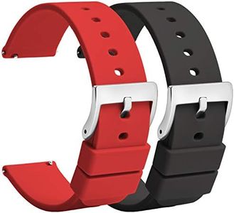 TStrap Montre Bracelets Silicone 20mm - Bracelet de Montre à Dégagement Rapide Caoutchouc Noir Rouge Hommes Femmes Sport - Bracelets de Montres étanche pour Smartwatch Boucle Argent - 18mm 22mm