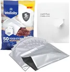 50x Wallaby 2-Quart Mylar Bag Bundle - (5 Mil - 8" x 12") Mylar Bags + 50x Labels - Heat Sealable, Food Safe, & Reliable Long Term-Food Storage Solutions - Silver