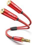 JSAUX Headphone Splitter 4ft, Audio Splitter 3.5mm Male TRS to 2 Dual 3.5mm Female Adapter Nylon-Braided Stereo Y Splitter for iPhone, Samsung, Tablets, Laptop, PlayStation and More [Red]…