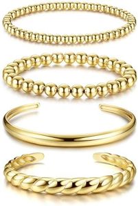 Jstyle 4Pcs Gold Bracelets for Women Girls 14K Gold Plated Link Bracelet Cuff Bracelet Bead Ball Bracelet Twisted Chunky Bangle Bracelet Gold Stackable Bracelets Set