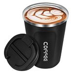 Insulated Coffee Cup, Senelux Double Walled Insulated Stainless Vacuum Coffee Travel Mug with Leakproof Flip Lid Keep Coffee Tea Hot and Soft Drink Cold 13oz 380ml Black