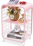 APEXCHASER Cute Pink Nightstand,Metal Side Table,3 Tier End Table with Storage,Vintage Bedside Table,Girls Bedroom Furniture,Coffee Table for Living Room,Bedroom,Dorm