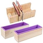 5Pcs Loaf Soap Making Cutting Kit, Silicone Soap Making Molds Adjustable Wooden Soap Cutter Box with Wavy & Straight Cutter, DIY Handmade Soap Making Supplies