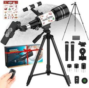 NACATIN Telescope for Kids & Adults, 70mm Aperture 300mm Portable Refractor Telescope with 3 Eyepieces & Christmas Stickers - Complete Kit with Phone Adapter, Wireless Remote & Moon Filter, White