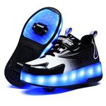 GIMKOUNN Roller Shoes Girls Sneakers USB Rechargeable 2 Wheels Shoes Roller Skates for Beginner Trainers Shoe 16 Models LED Light Up Flash Sneaker for Unisex Kids Boys Stylish Footwear, Black, 1