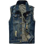 NASKY Men's Fit Retro Ripped Denim Vest Sleeveless Jean Vest and Jacket, Dark Blue, XX-Large