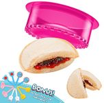 HiYZ Sandwich Cutter and Sealer, 5 PCS Decruster Sandwich Maker, Bread Sandwich Decruster Pancake Maker DIY Cookie Cutter for Boys and Girls (Round Fuchsia and Fruitpicks)