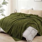 PHF Ultra Soft Flannel Fleece Blanket King Size, Lightweight 3D Jacquard Fleece Blanket, No Shedding, No Pilling, Luxury 340GSM Aesthetic Fluffy Cozy Blanket for Bed Room Decor, 108"x90", Olive Green